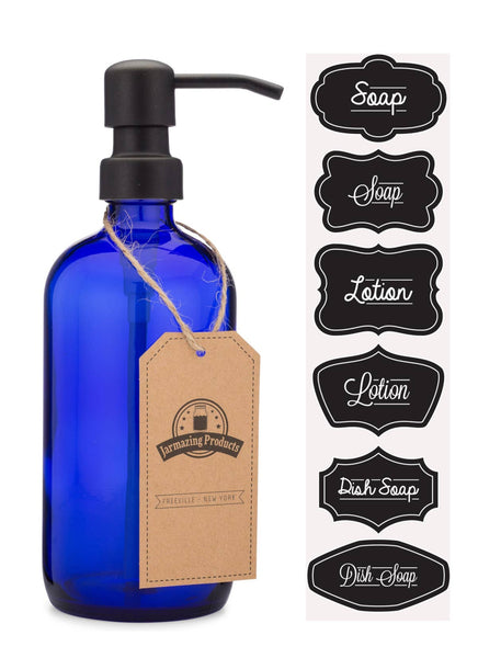 Cobalt Glass 16oz Bottle Soap and Lotion Dispenser: Black / One Pack