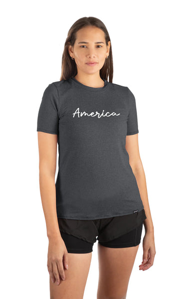 Women's America in Cursive SoftTECH™ Short Sleeve Tee 751SCWSSA Made in USA