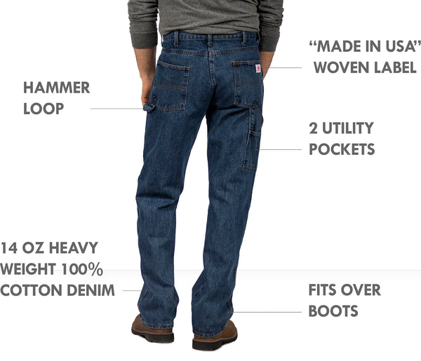 2-Pack Dark Stone Washed Work Carpenter Dungaree Jeans by ROUND HOUSE® Made in USA #1010 (Copy)