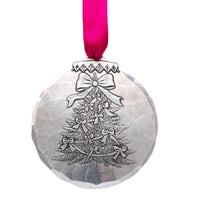 New: Set of 2 Christmas Ornaments, One (1) Each Snowy Homecoming Snow Globe Ornament and Bows of Joy Christmas Ornament Made in USA