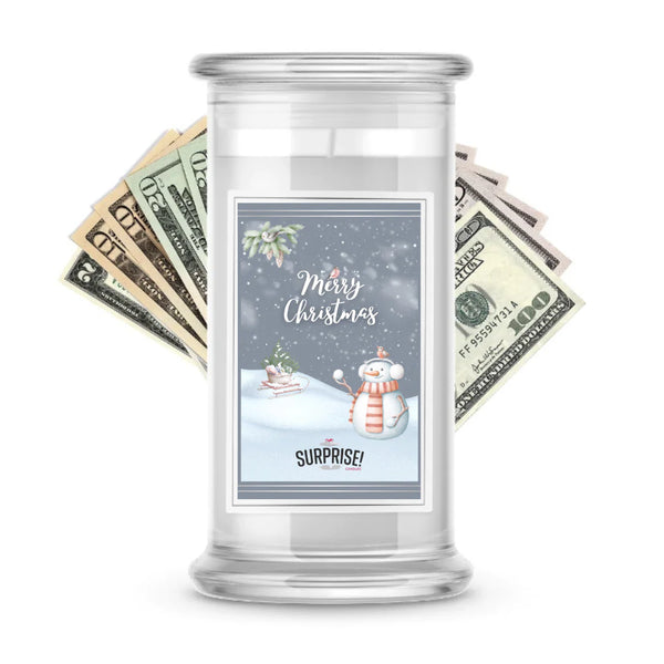 Merry Christmas Snowman Christmas Cash Candle | Christmas Designs Made in USA