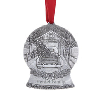 New: Set of 2 Christmas Ornaments, One (1) Each Snowy Homecoming Snow Globe Ornament and Bows of Joy Christmas Ornament Made in USA