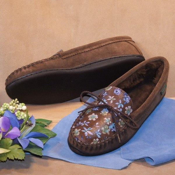 Women's Molded Sole Sheepskin Slippers with Flower Pattern Item #1237S-MS
