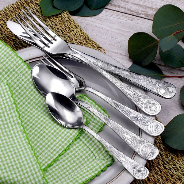 Earth Pattern Stainless Flatware 65 Piece Set Made in USA